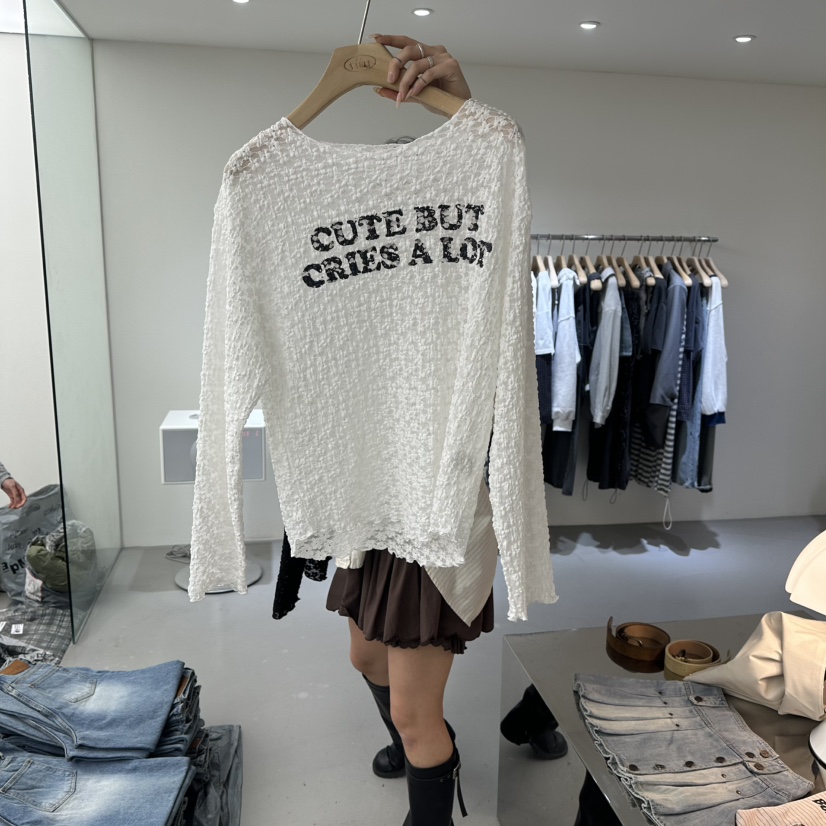 VAULT東大門代購女士新品人氣時尚休閑26春夏長袖T恤蕾絲VAULT長袖T恤圖色3