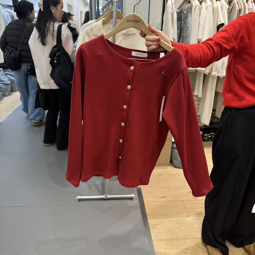 M.G.N韓國代購女裝新品推薦時尚熱賣針織衫華夫格格紋開衫MAGNET針織衫圖色2