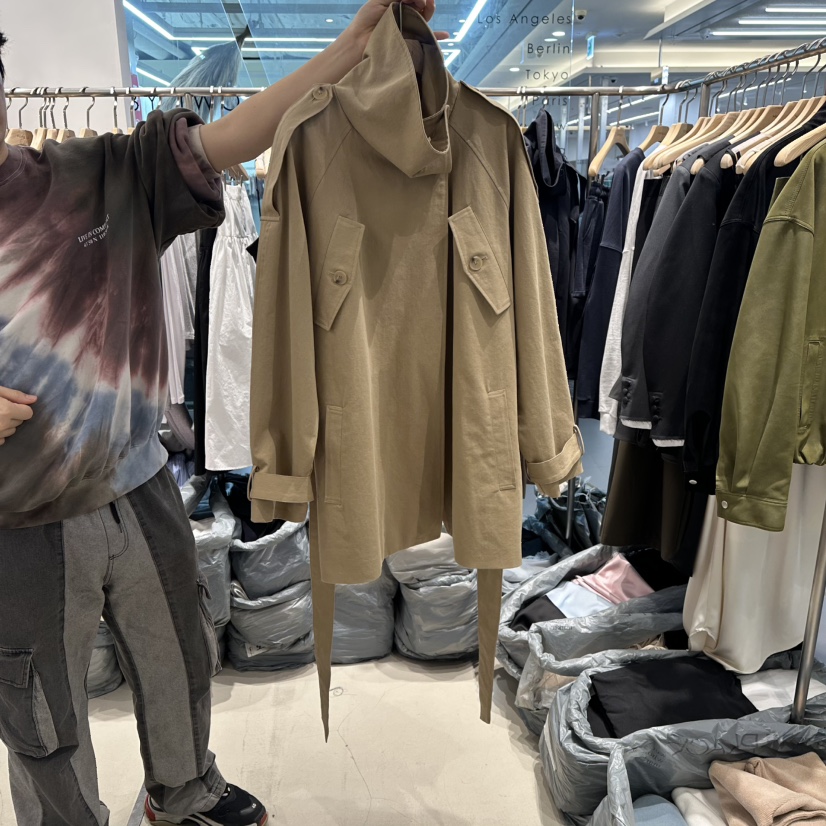 HONG.U韓國代購女裝新款熱賣時尚26春夏人氣夾克含腰帶高領HONG.U夾克圖色1