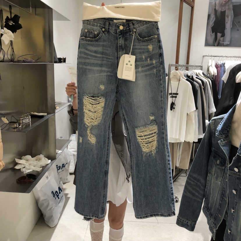 TEMPTING韓國代購女裝新款熱賣時尚推薦人氣真品牛仔褲開衩TEMPTING牛仔褲圖色1