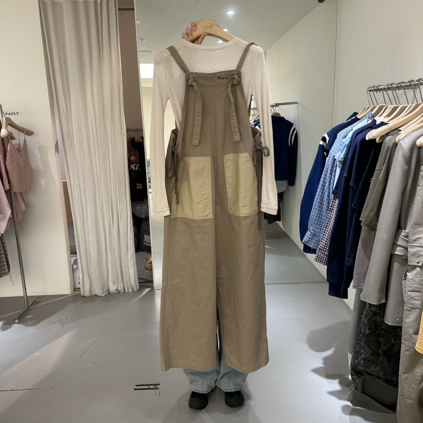 VAULT韓國直郵女士新品真品時尚推薦背帶褲不含內搭人字紋VAULT背帶褲圖色1