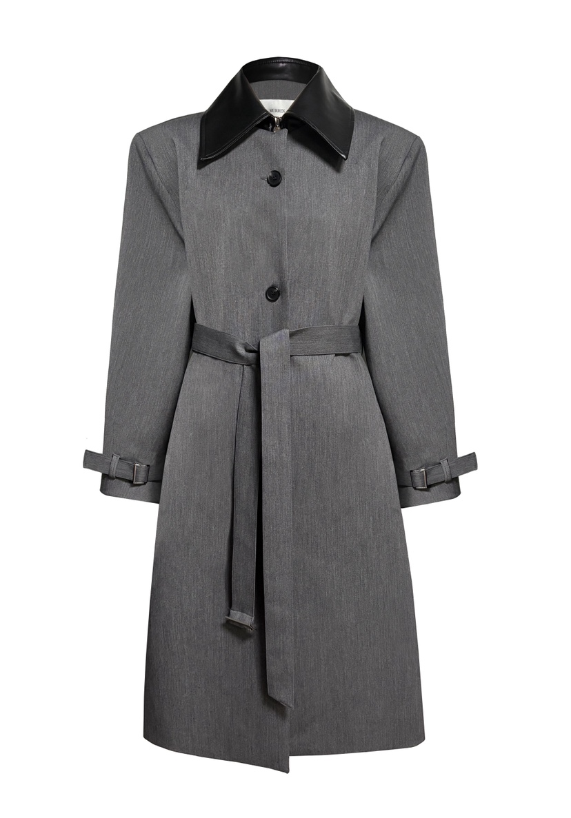 MURREN東大門代購女裝新品26春夏職業中長款大衣含腰帶皮革MURREN中長款大衣圖色1