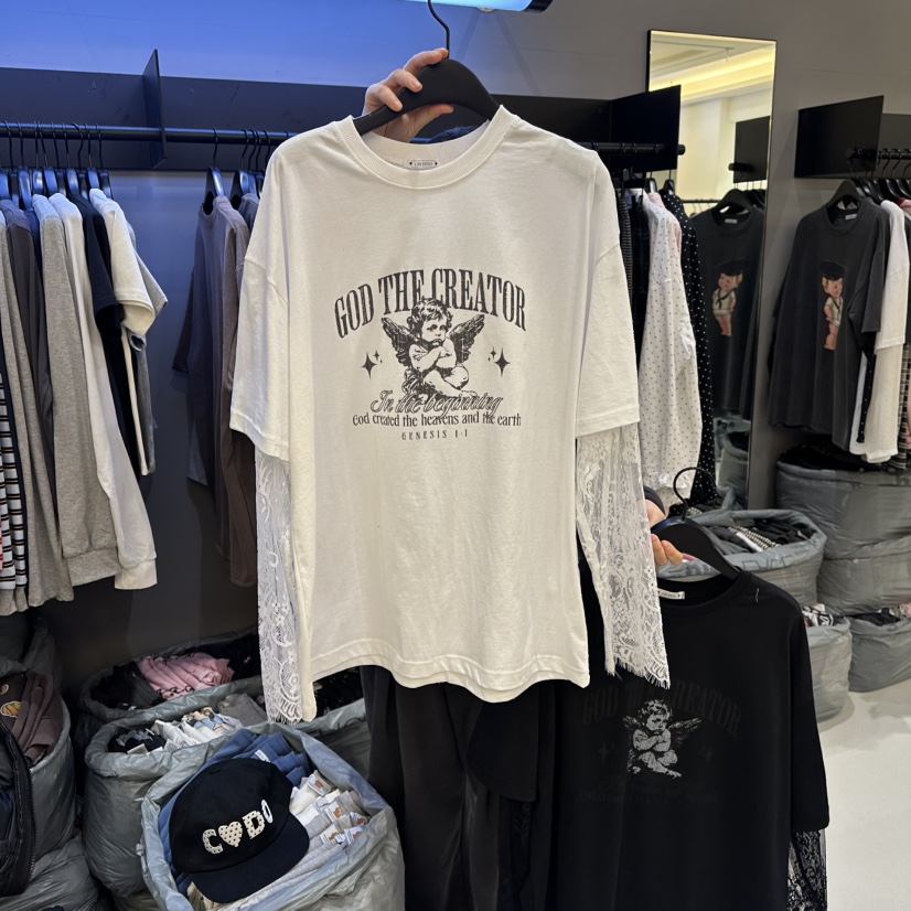 CREDITO韓國直郵女士新款人氣真品時尚職業休閑長袖T恤蕾絲CREDITO長袖T恤圖色1