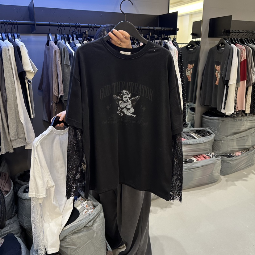 CREDITO韓國直郵女士新款人氣真品時尚職業休閑長袖T恤蕾絲CREDITO長袖T恤圖色2