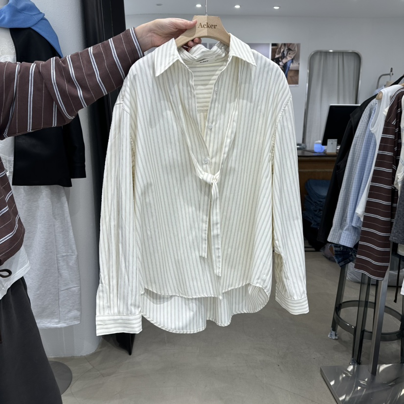 ACKER東大門代購女士新品時尚推薦26春夏人氣襯衫蕾絲衫條紋ACKER襯衫/蕾絲衫圖色1