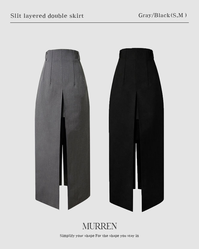 MURREN東大門代購女士新品推薦職業休閑26春夏長裙雙層開衩MURREN長裙