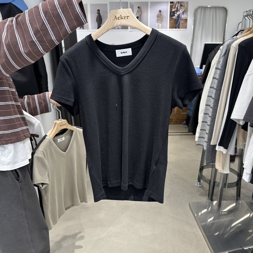 ACKER東大門直郵女裝新品時尚26春夏真品人氣推薦休閑T恤V領ACKERT恤圖色4黑色