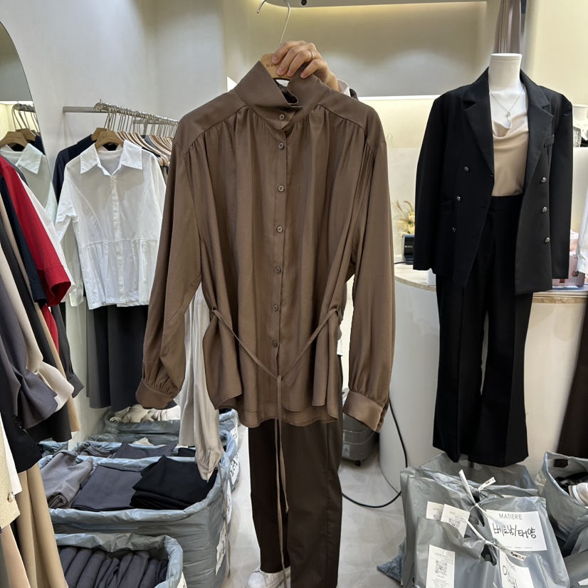 MATIERE韓國直郵女裝新款熱賣真品職業推薦襯衫蕾絲衫含腰繩MATIERE襯衫/蕾絲衫圖色1