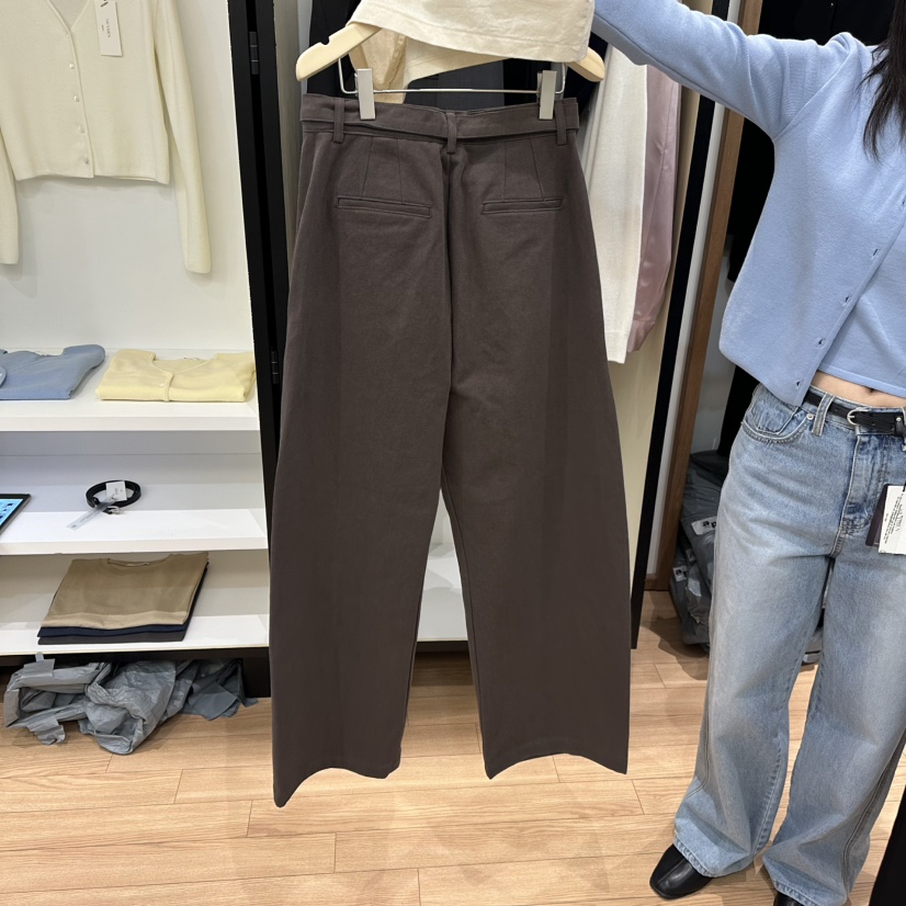 MUYBIEN東大門直郵女士新款休閑真品休閑褲斜紋棉布含腰帶MUYBIEN休閑褲