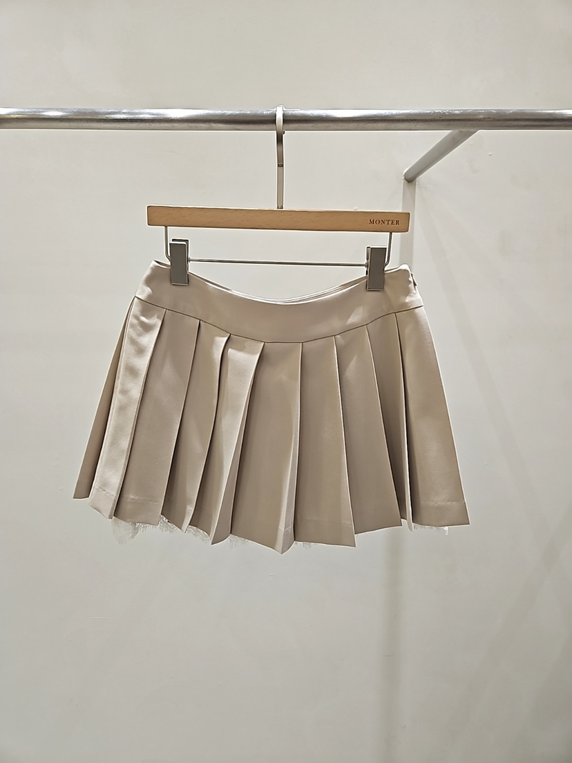 MONTER韓國直郵女士新品26春夏時尚熱賣休閑短裙蕾絲褶裥MONTER短裙圖色1