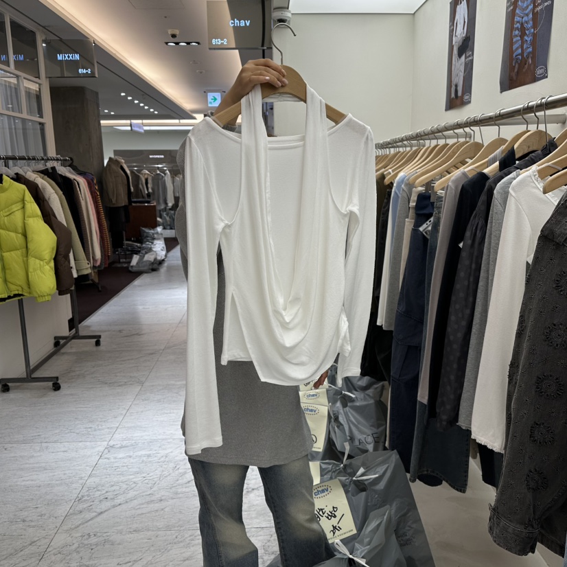 CHAV韓國代購女裝新品職業26春夏真品熱賣人氣長袖T恤假兩件CHAV長袖T恤圖色1