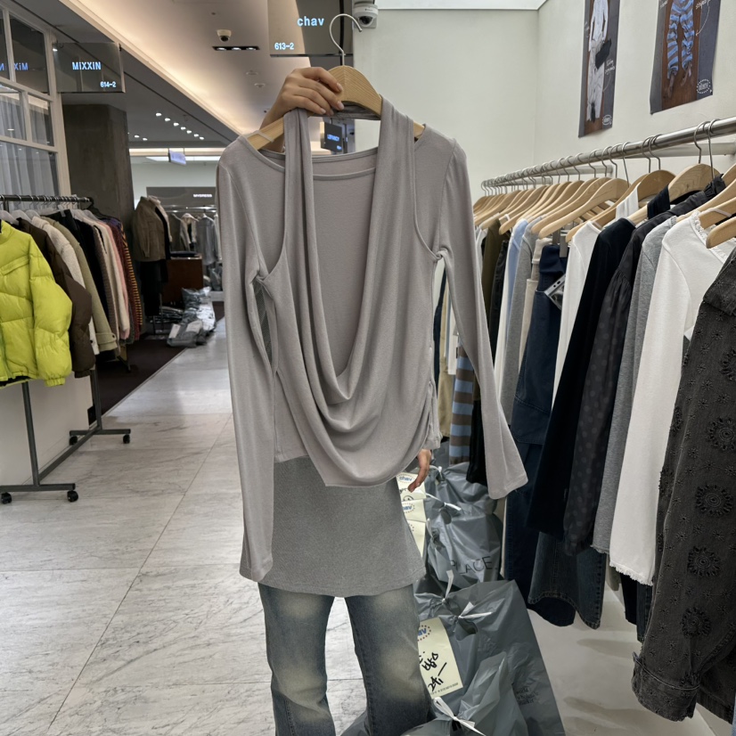 CHAV韓國代購女裝新品職業26春夏真品熱賣人氣長袖T恤假兩件CHAV長袖T恤圖色2