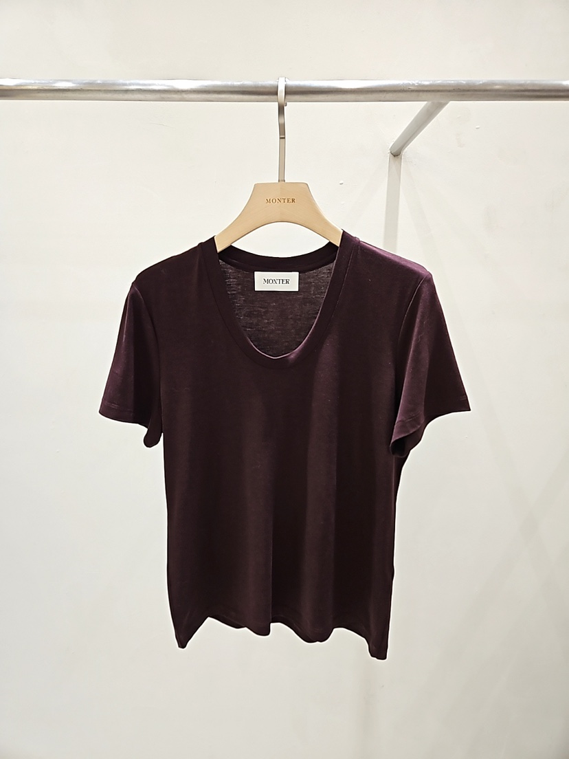 MONTER東大門直郵女士新品26春夏人氣時尚職業熱賣T恤絲綢MONTERT恤圖色4酒紅