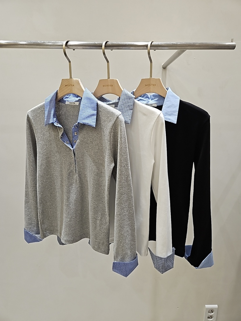 MONTER韓國代購女裝新款休閑時尚推薦人氣真品長袖T恤假兩件MONTER長袖T恤