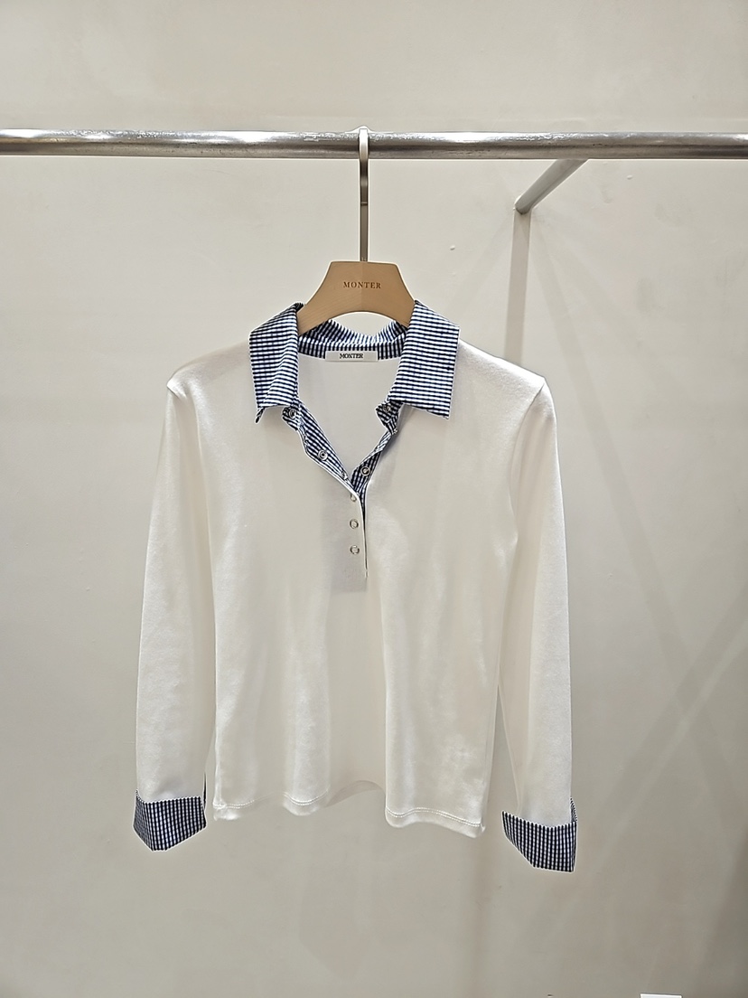 MONTER韓國代購女裝新款休閑時尚推薦人氣真品長袖T恤假兩件MONTER長袖T恤圖色1