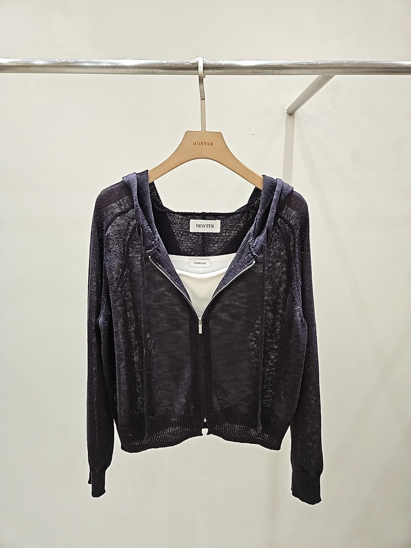 MONTER韓國代購女裝新款人氣衛衣連帽拉鏈衫不含內搭亞麻MONTER衛衣圖色3