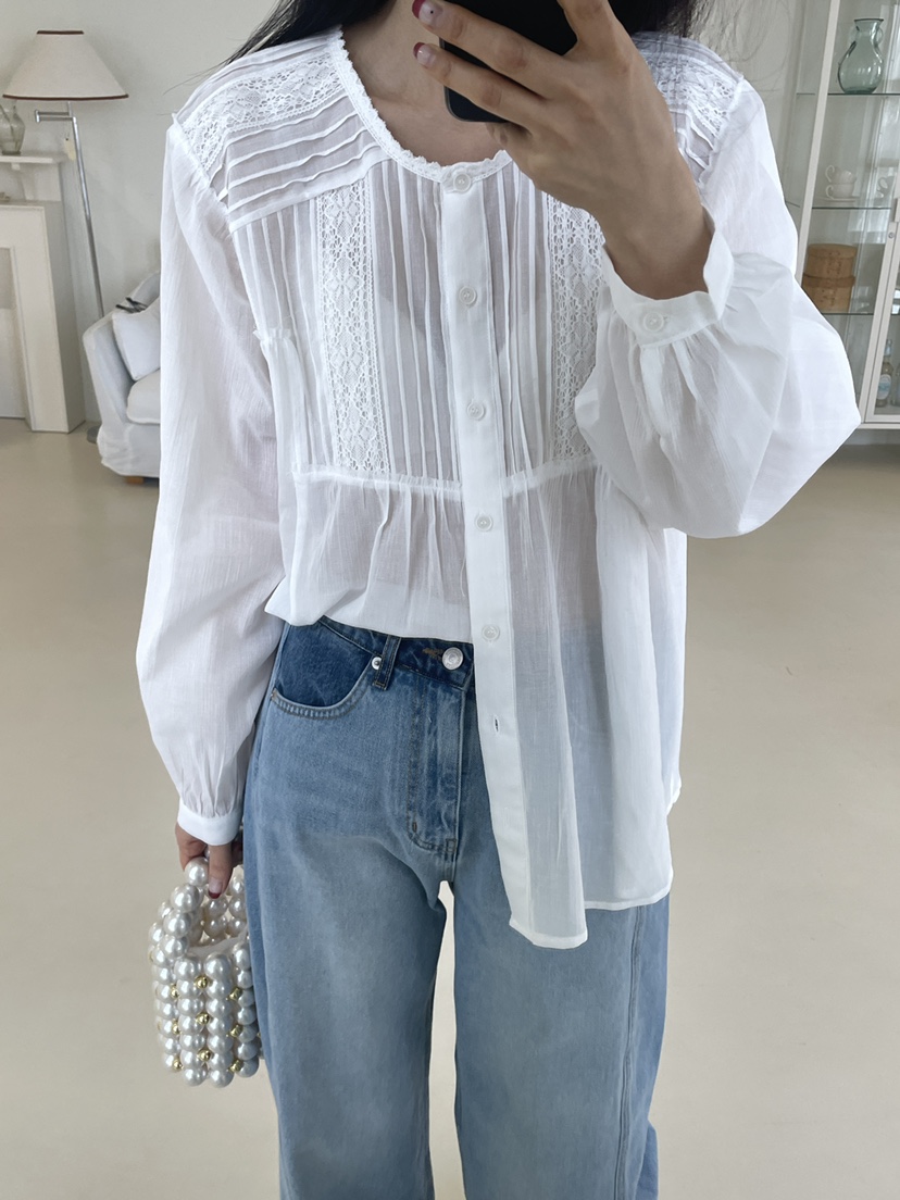 EDITION-P韓國直郵女士新品職業熱賣人氣襯衫蕾絲衫褶裥EDITION/CHAHEE襯衫/蕾絲衫