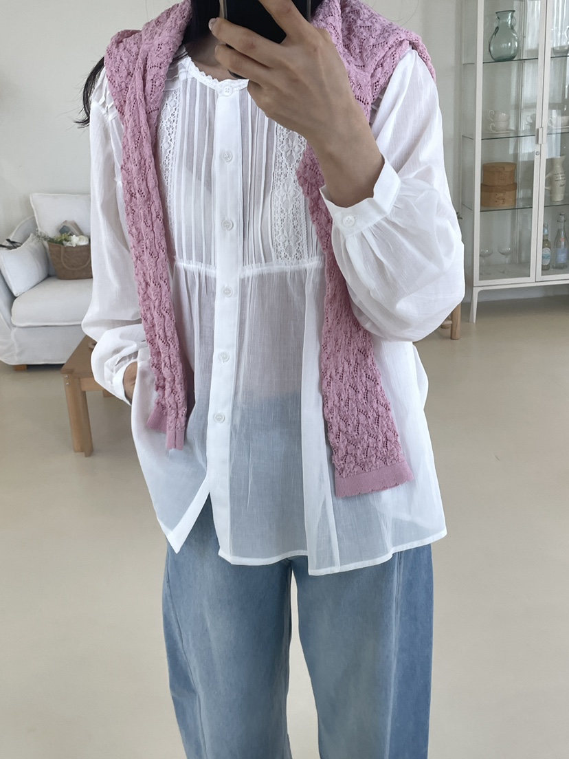 EDITION-P韓國直郵女士新品職業熱賣人氣襯衫蕾絲衫褶裥EDITION/CHAHEE襯衫/蕾絲衫