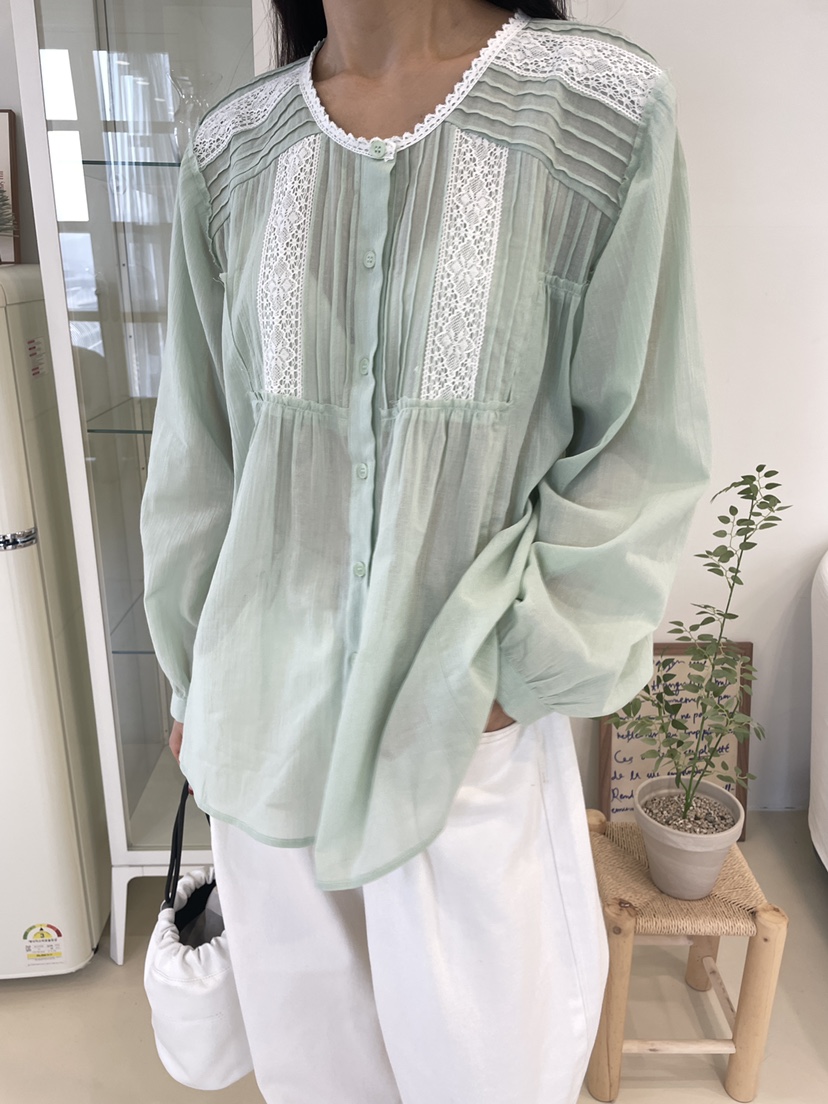 EDITION-P韓國直郵女士新品職業熱賣人氣襯衫蕾絲衫褶裥EDITION/CHAHEE襯衫/蕾絲衫