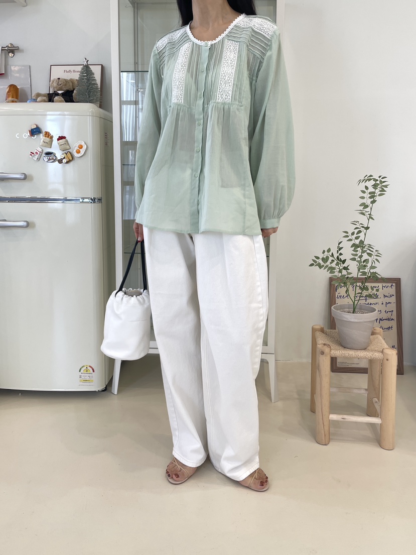 EDITION-P韓國直郵女士新品職業熱賣人氣襯衫蕾絲衫褶裥EDITION/CHAHEE襯衫/蕾絲衫