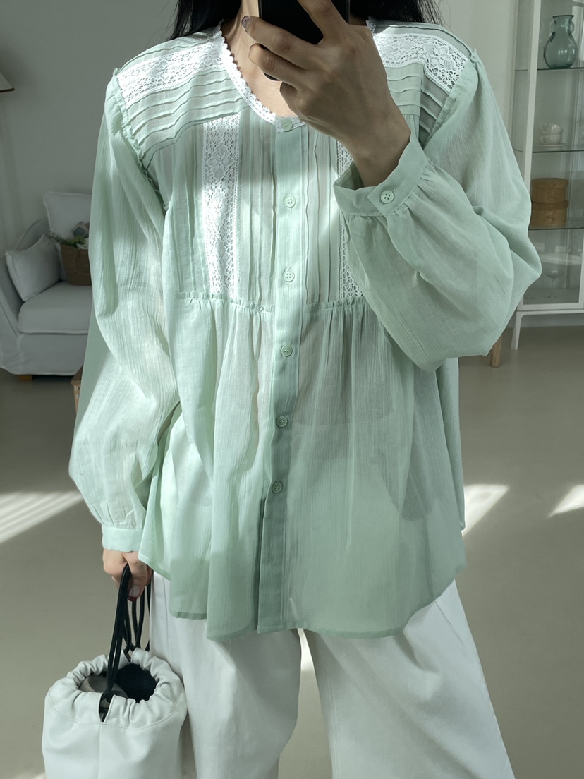 EDITION-P韓國直郵女士新品職業熱賣人氣襯衫蕾絲衫褶裥EDITION/CHAHEE襯衫/蕾絲衫