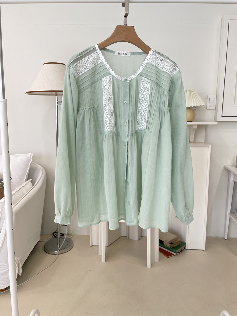 EDITION-P韓國直郵女士新品職業熱賣人氣襯衫蕾絲衫褶裥EDITION/CHAHEE襯衫/蕾絲衫圖色2