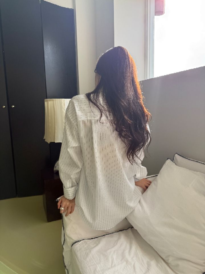 MARE韓國直郵女裝新款時尚推薦熱賣真品襯衫蕾絲衫刺繡條紋MARE襯衫/蕾絲衫