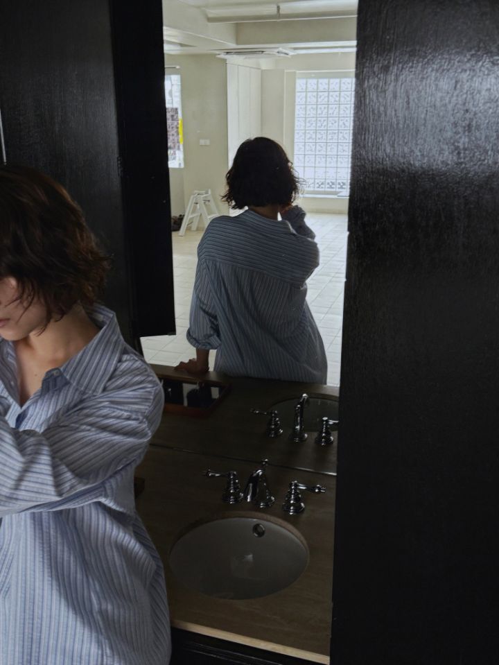 MARE韓國直郵女裝新款時尚推薦熱賣真品襯衫蕾絲衫刺繡條紋MARE襯衫/蕾絲衫