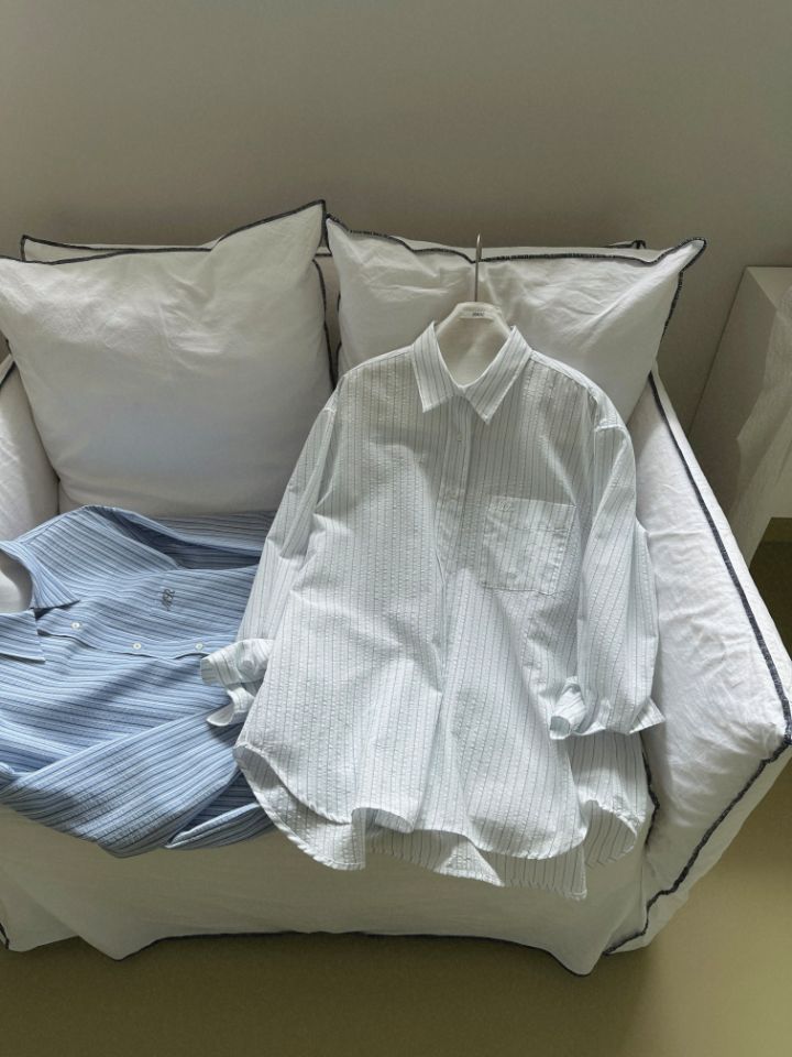 MARE韓國直郵女裝新款時尚推薦熱賣真品襯衫蕾絲衫刺繡條紋MARE襯衫/蕾絲衫