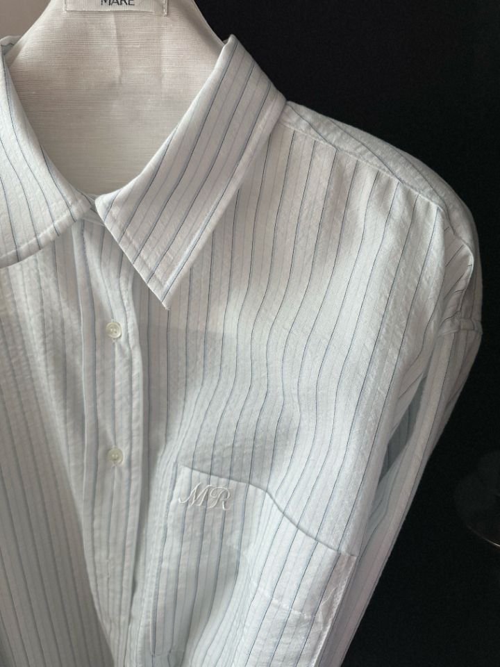 MARE韓國直郵女裝新款時尚推薦熱賣真品襯衫蕾絲衫刺繡條紋MARE襯衫/蕾絲衫