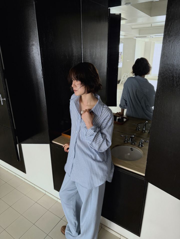 MARE韓國直郵女裝新款時尚推薦熱賣真品襯衫蕾絲衫刺繡條紋MARE襯衫/蕾絲衫