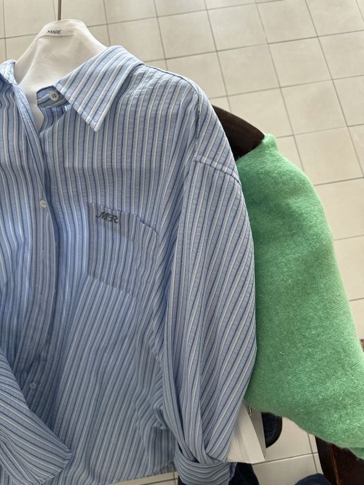 MARE韓國直郵女裝新款時尚推薦熱賣真品襯衫蕾絲衫刺繡條紋MARE襯衫/蕾絲衫