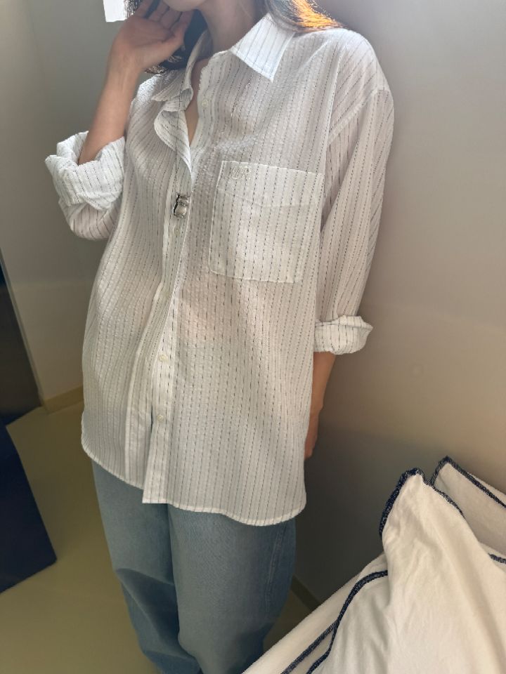 MARE韓國直郵女裝新款時尚推薦熱賣真品襯衫蕾絲衫刺繡條紋MARE襯衫/蕾絲衫圖色2