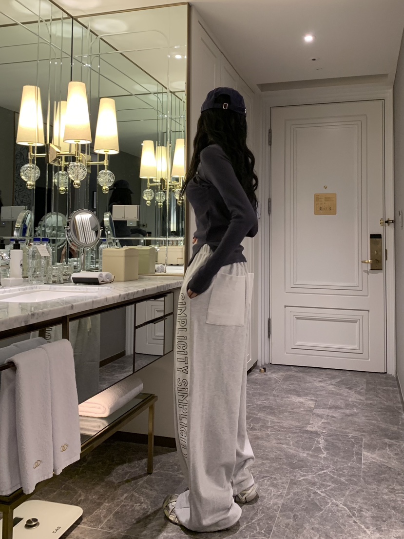 BADCALM韓國直郵女士新款熱賣時尚26春夏人氣真品休閑褲刺繡BADCALM休閑褲