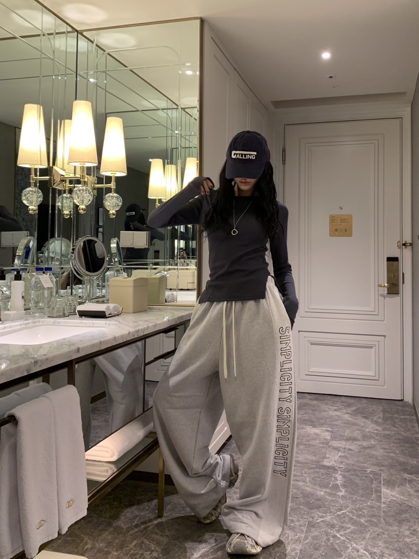 BADCALM韓國直郵女士新款熱賣時尚26春夏人氣真品休閑褲刺繡BADCALM休閑褲