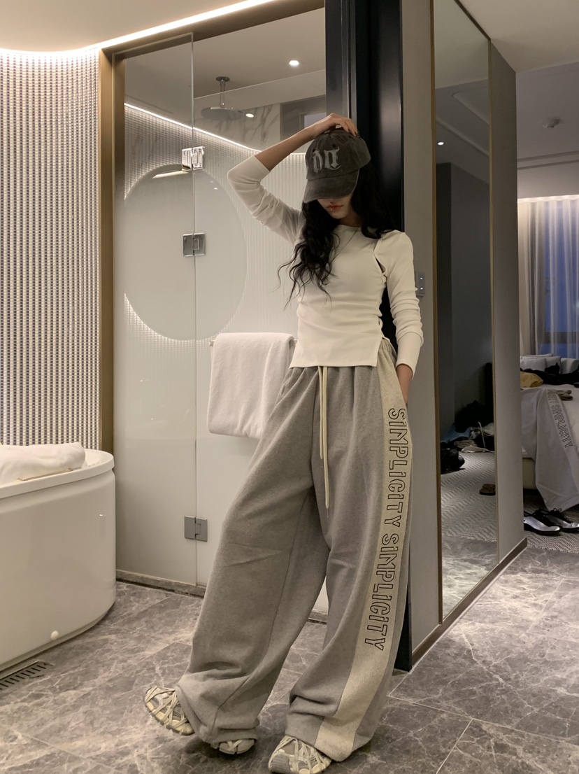 BADCALM韓國直郵女士新款熱賣時尚26春夏人氣真品休閑褲刺繡BADCALM休閑褲