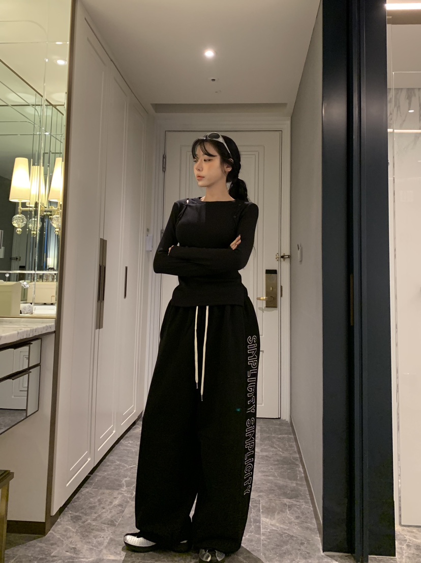 BADCALM韓國直郵女士新款熱賣時尚26春夏人氣真品休閑褲刺繡BADCALM休閑褲