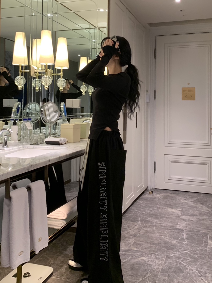 BADCALM韓國直郵女士新款熱賣時尚26春夏人氣真品休閑褲刺繡BADCALM休閑褲