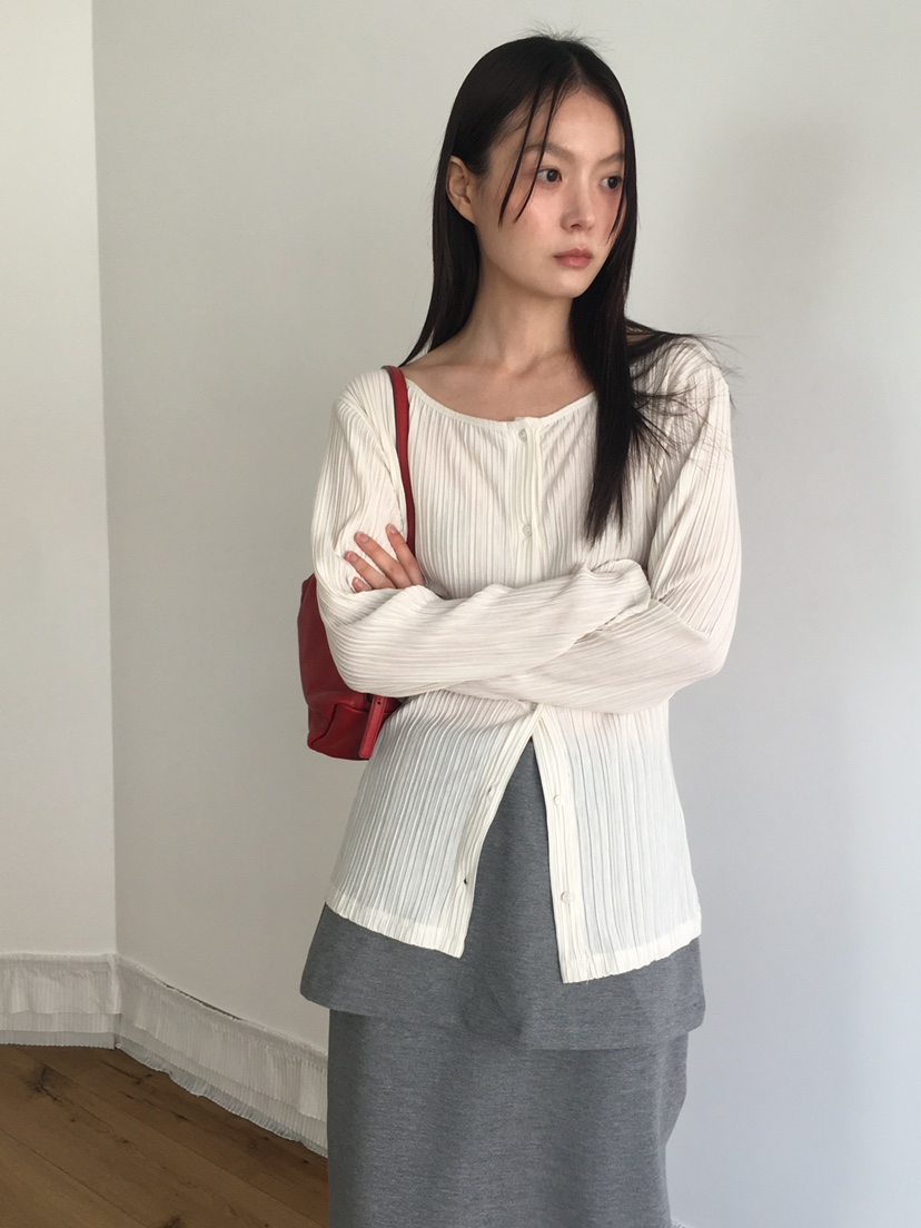 TORRE東大門實拍女士新品人氣職業休閑熱賣長袖T恤褶裥開衫TORRE長袖T恤圖色2