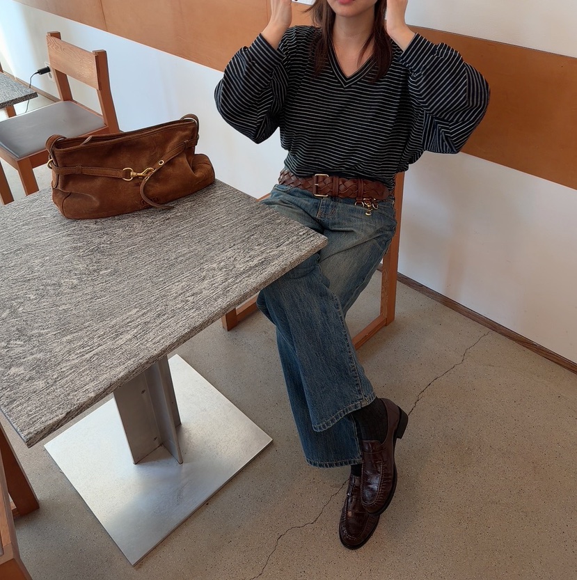 DE VENTI東大門直郵女士新品休閑推薦職業時尚長袖T恤條紋DE VENTI長袖T恤