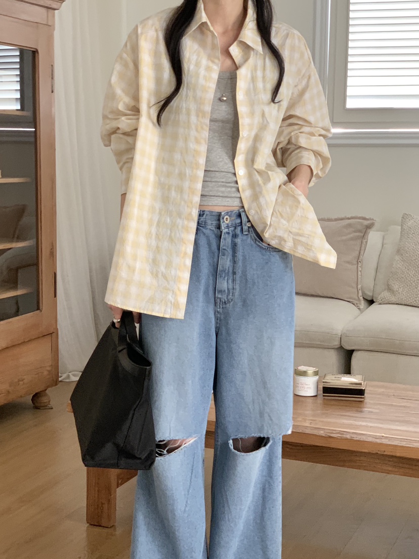 WOOD東大門直郵女裝新款推薦職業休閑熱賣26春夏牛仔褲破洞WOOD牛仔褲