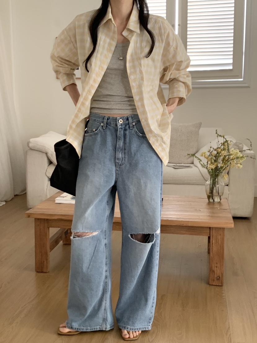 WOOD東大門直郵女裝新款推薦職業休閑熱賣26春夏牛仔褲破洞WOOD牛仔褲