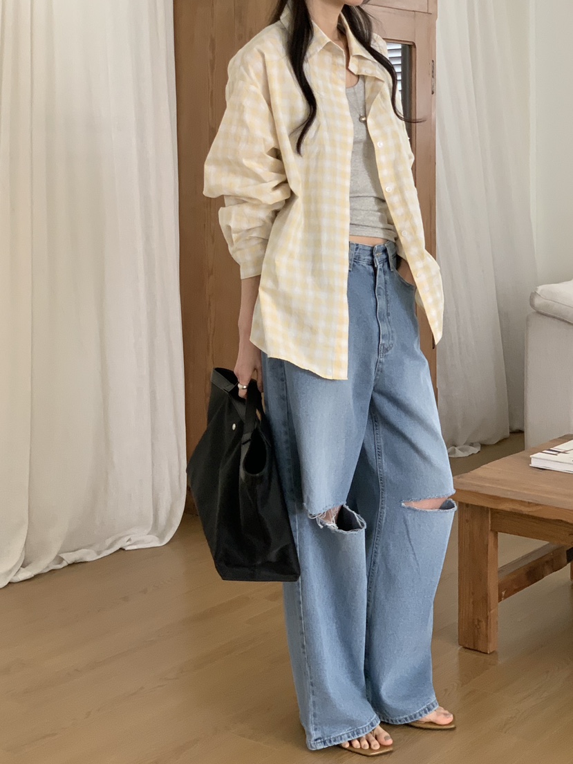 WOOD東大門直郵女裝新款推薦職業休閑熱賣26春夏牛仔褲破洞WOOD牛仔褲