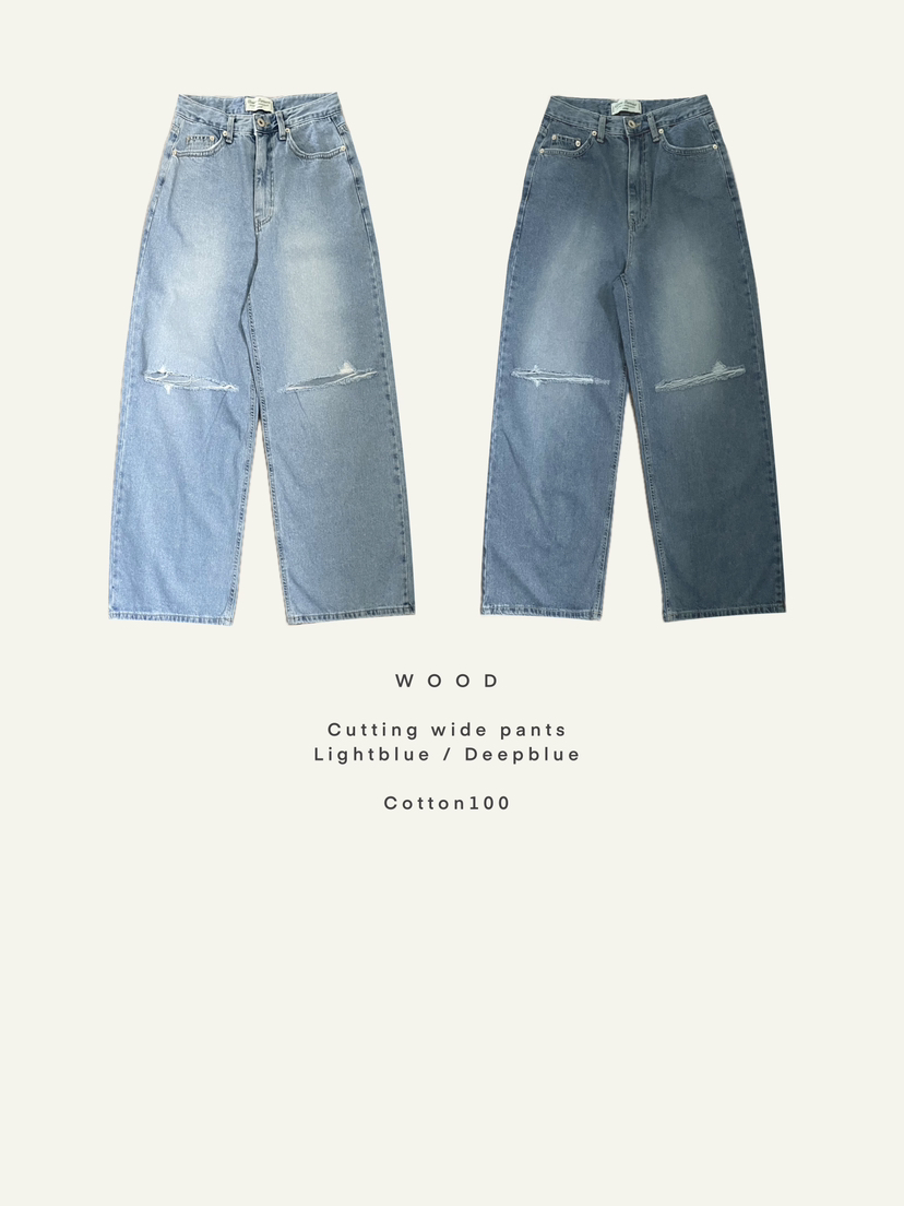 WOOD東大門直郵女裝新款推薦職業休閑熱賣26春夏牛仔褲破洞WOOD牛仔褲