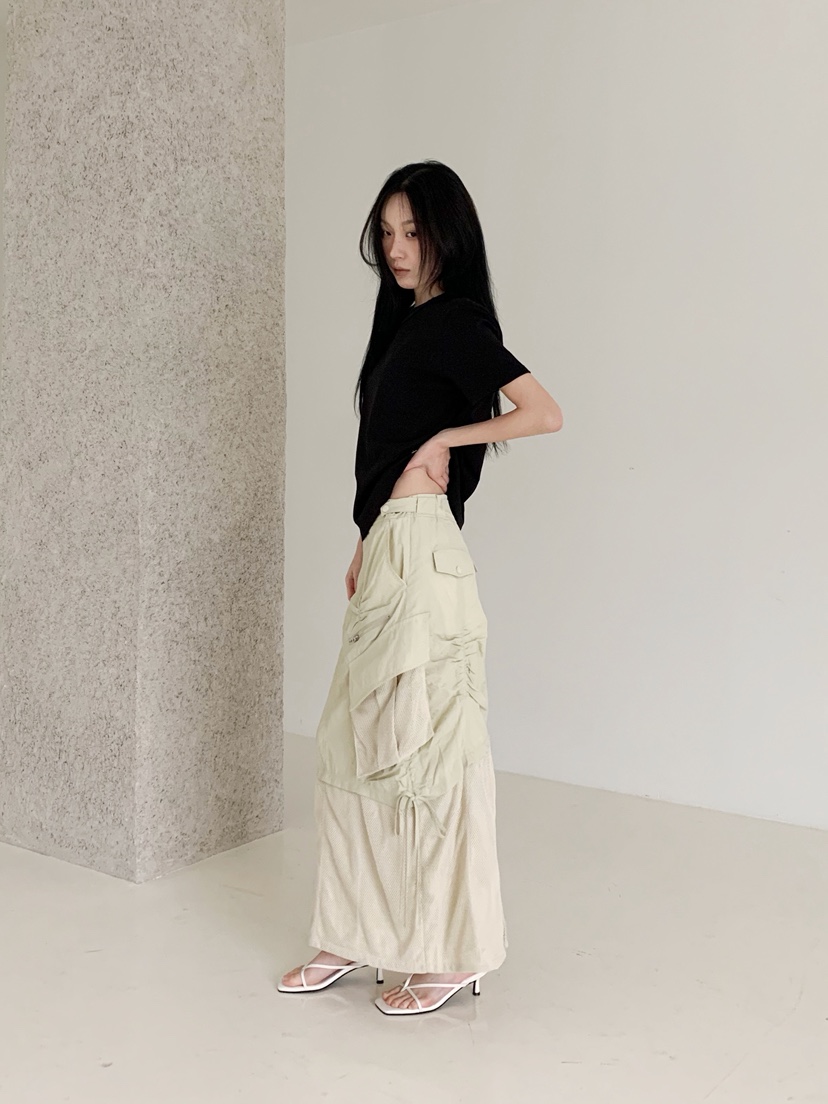 NEOUL韓國代購女裝新品推薦休閑職業熱賣人氣26春夏時尚長裙NEOUL/ahin雙領標簽長裙