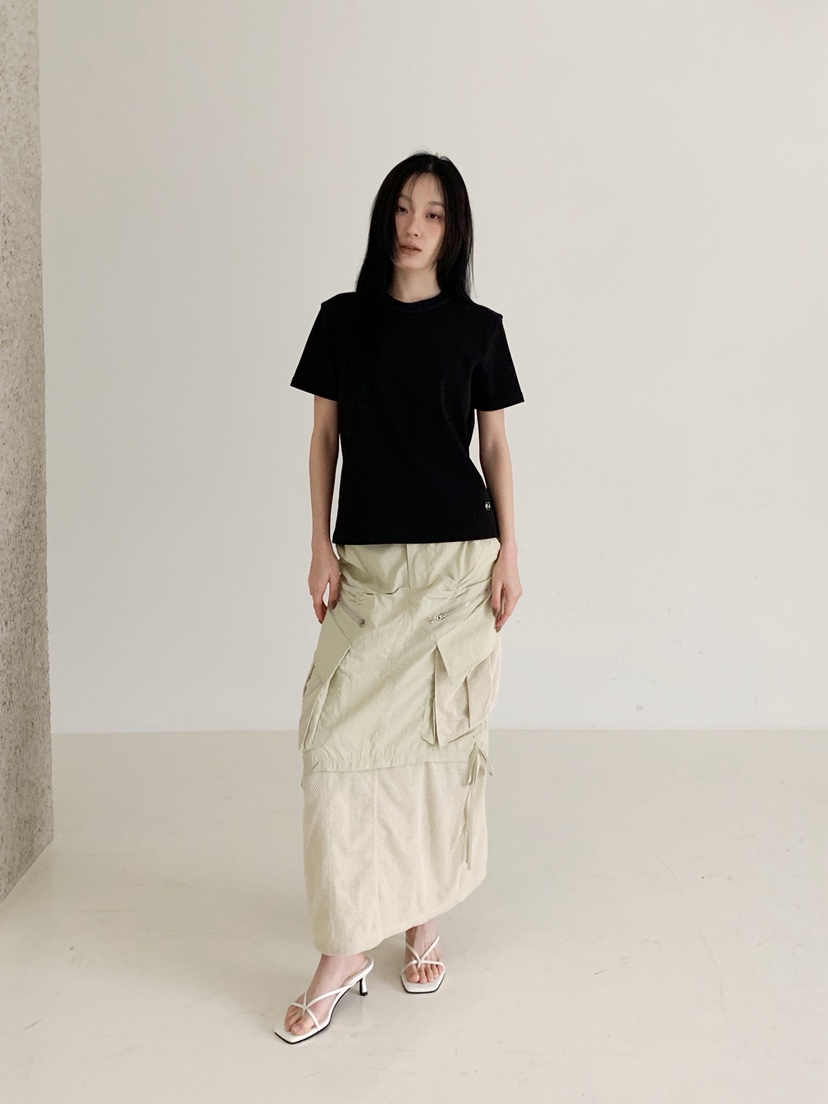 NEOUL韓國代購女裝新品推薦休閑職業熱賣人氣26春夏時尚長裙NEOUL/ahin雙領標簽長裙