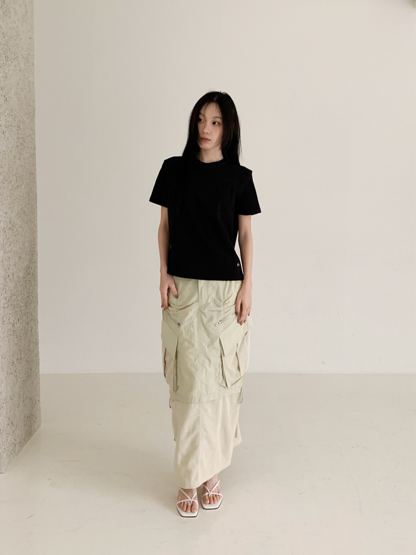 NEOUL韓國代購女裝新品推薦休閑職業熱賣人氣26春夏時尚長裙NEOUL/ahin雙領標簽長裙