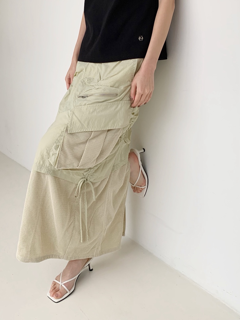 NEOUL韓國代購女裝新品推薦休閑職業熱賣人氣26春夏時尚長裙NEOUL/ahin雙領標簽長裙