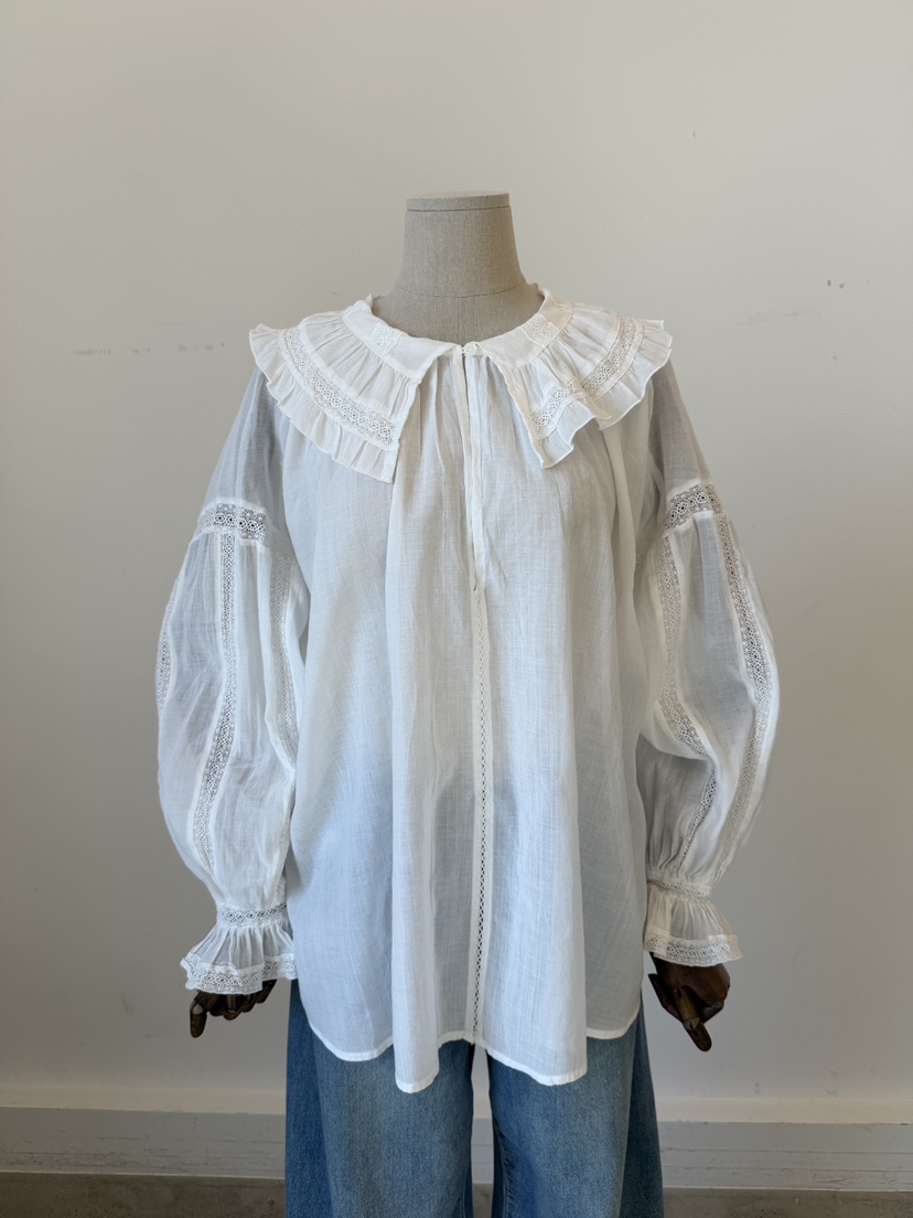 LAUNDRY東大門實拍女裝新款休閑熱賣襯衫蕾絲衫蕾絲亞麻紐扣LAUNDRY襯衫/蕾絲衫