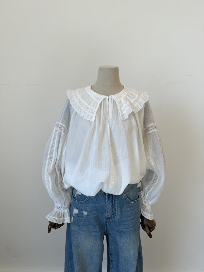 LAUNDRY東大門實拍女裝新款休閑熱賣襯衫蕾絲衫蕾絲亞麻紐扣LAUNDRY襯衫/蕾絲衫